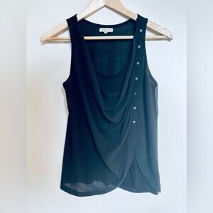 CLUB MONACO BLACK CHIFFON FRONT TOP drapery blouse tank